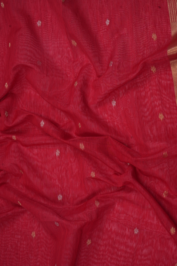 The Royal RED – Crimson Muga Linen Saree with Intricate Gold Motifs