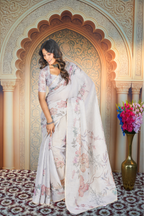 Pastel Poetry Digital Print Linen Saree