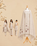 Beige Muga Cotton Suit Set with Handwork | Floral Panel Design