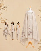 Beige Muga Cotton Suit Set with Handwork | Floral Panel Design