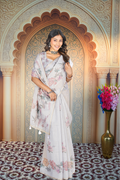 Pastel Poetry Digital Print Linen Saree