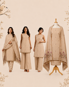 Kahani Lotus Whisper Muga Cotton Dress Material with Floral Border