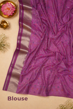 Heritage Weave: Purple Matka Tussar Silk Saree with Antique Gold Border