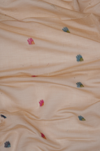 Elegant Cream Muga Cotton Saree with Multicolor Floral Weave & Handcrafted Art Pallu