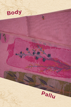 Elegant Pink pure Muga Cotton Saree with Floral Weave & Contemporary Art Pallu