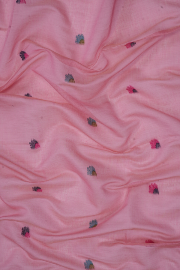 Elegant Pink pure Muga Cotton Saree with Floral Weave & Contemporary Art Pallu