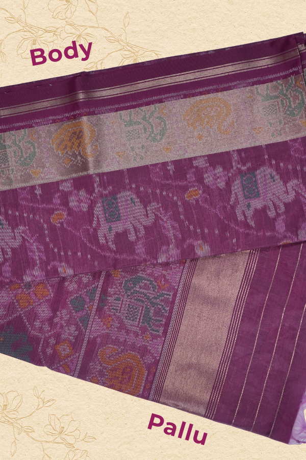 Heritage Weave: Purple Matka Tussar Silk Saree with Antique Gold Border