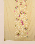 Mustard Muga Cotton Suit Set with Bird Motif | Handwork Dress Material