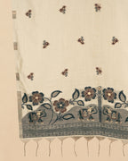 Ivory Floral Folk Muga Cotton unstitch Dress Materia