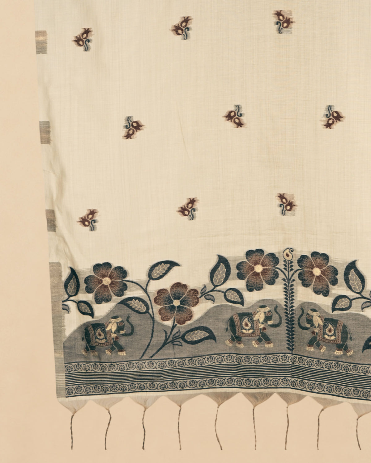 Ivory Floral Folk Muga Cotton unstitch Dress Materia