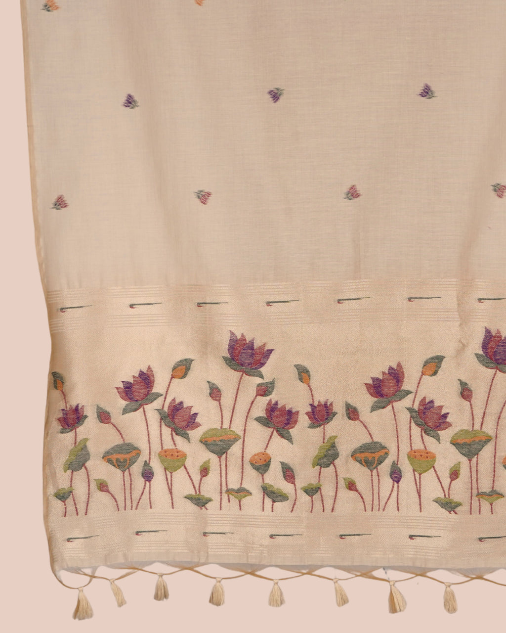 Kahani Lotus Whisper Muga Cotton Dress Material with Floral Border