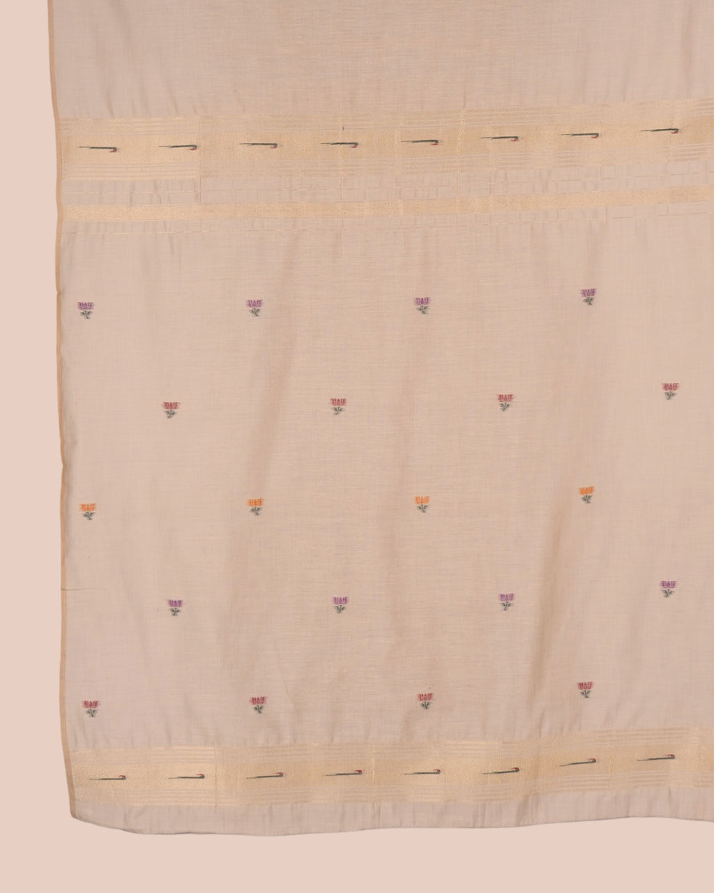 Kahani Lotus Whisper Muga Cotton Dress Material with Floral Border