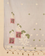 Beige Muga Cotton Suit Set with Handwork | Floral Panel Design
