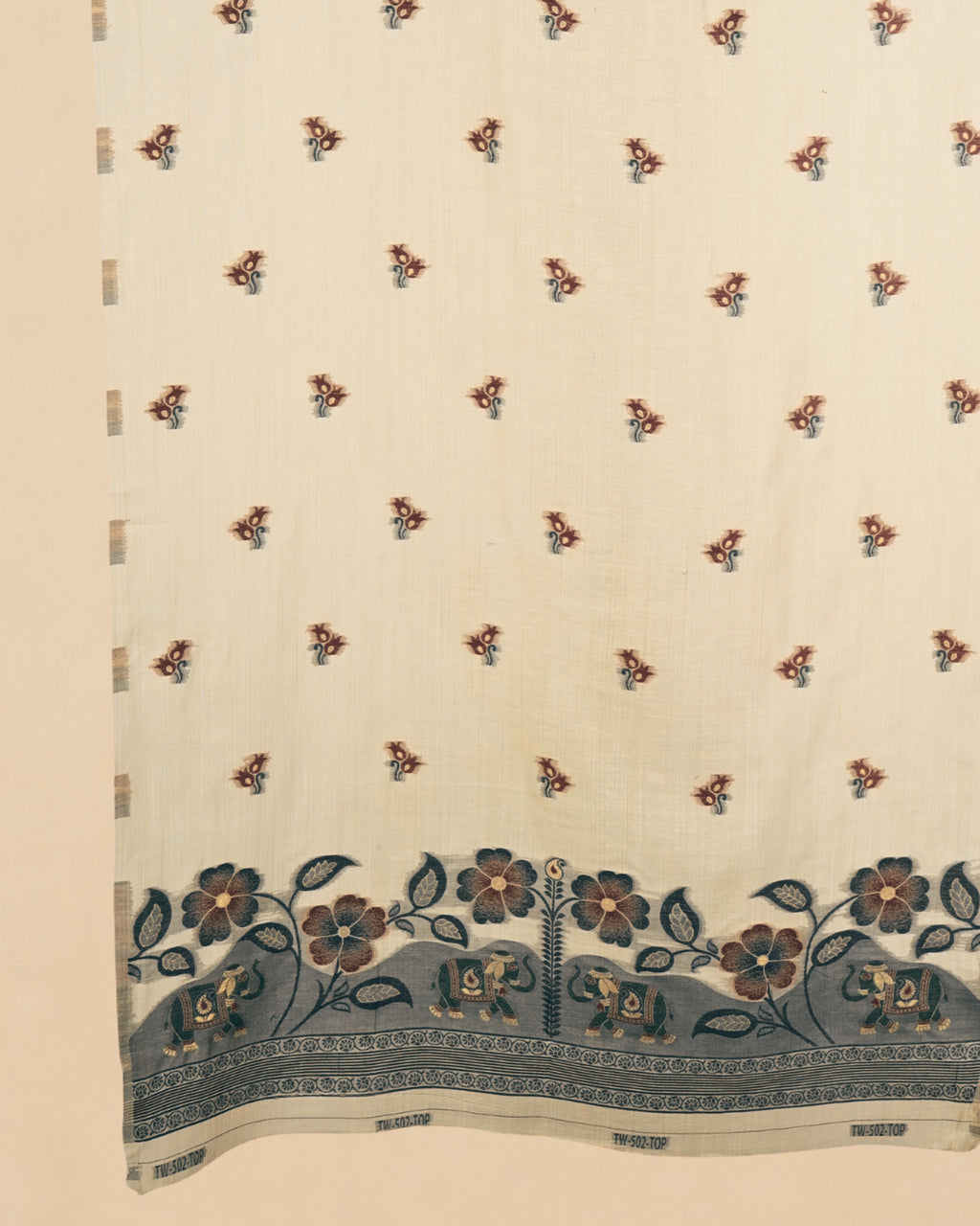 Ivory Floral Folk Muga Cotton unstitch Dress Materia