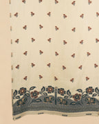 Ivory Floral Folk Muga Cotton unstitch Dress Materia