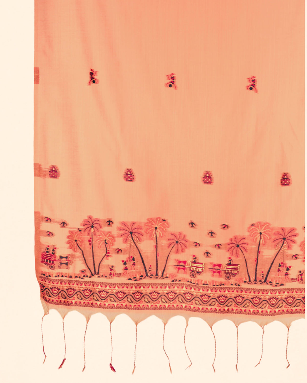 Rust Orange Muga Cotton Suit Set | Scenic Village Print