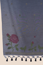 Midnight BLACK Muga Cotton Unstitch Dress Material with Rose Motifs