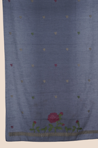 Midnight BLACK Muga Cotton Unstitch Dress Material with Rose Motifs