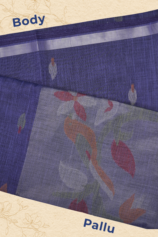Indigo Petals Pure Linen Elegance