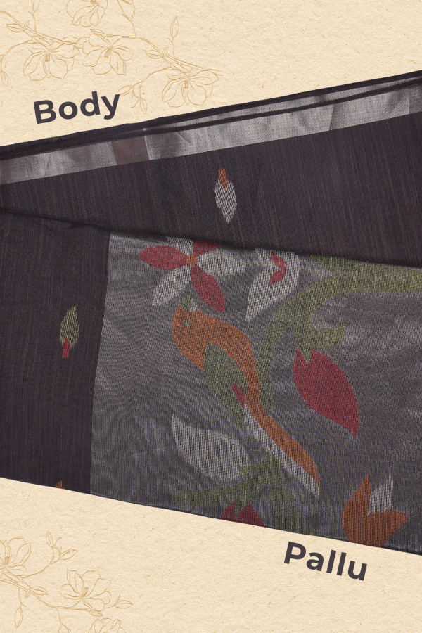Minimalist Soft Linen Saree – Elegant Brown with Artistic Motifs