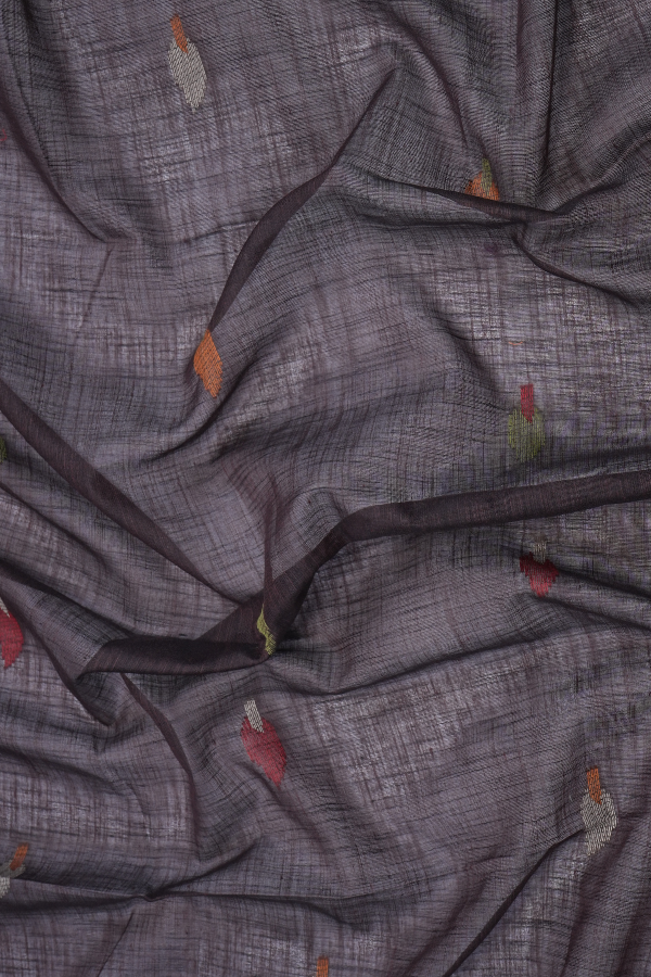 Minimalist Soft Linen Saree – Elegant Brown with Artistic Motifs