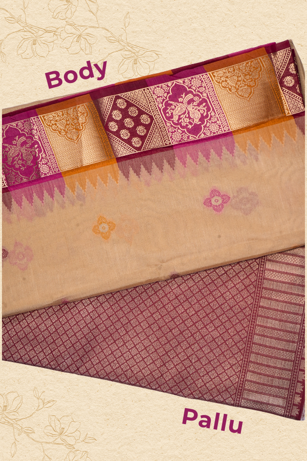 KAHANI Heritage Raw Silk Saree – Gold Weave with Crimson Zari Narrative