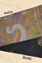 Minimal Black Cotton Saree with Gold Zari Pallu