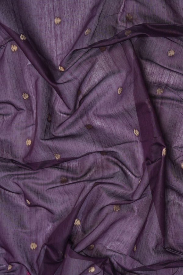 Festive Plum Cotton Saree with Zari Border & Designer Pallu