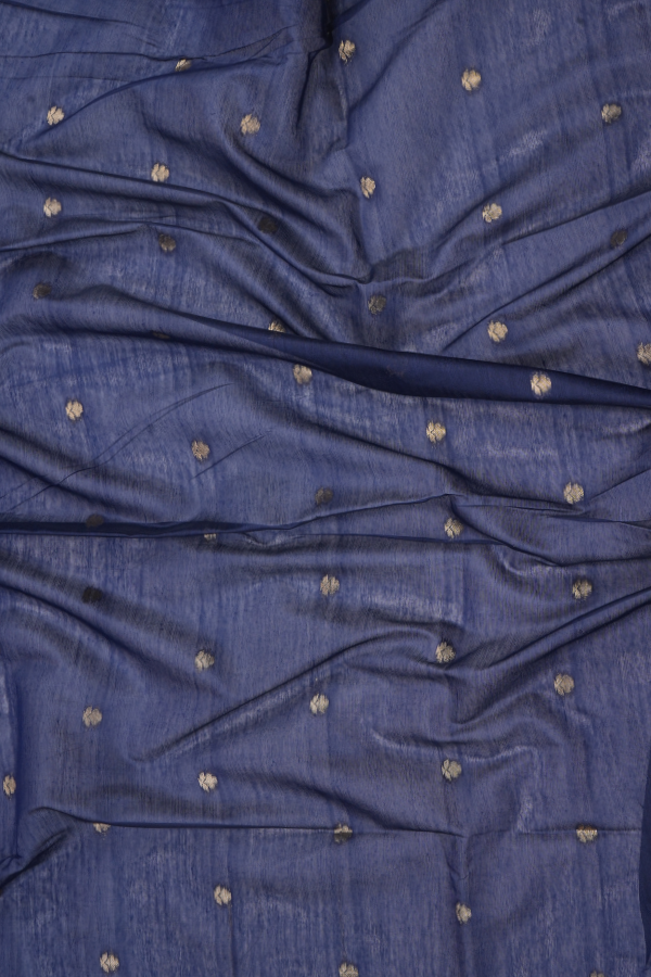 Navy Blue Soft Cotton Saree with Zari Pallu for festive elegance