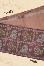 Peach Whisper – Handcrafted Muga Cotton Drape with Patola on pallu