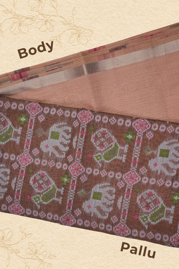 Peach Whisper – Handcrafted Muga Cotton Drape with Patola on pallu