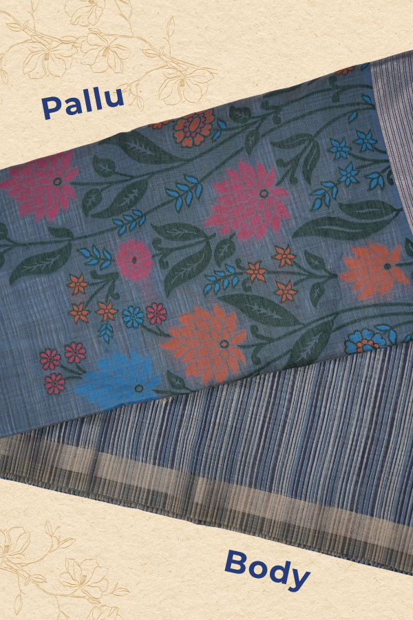 Blue Meadow – Soft Muga Cotton Saree