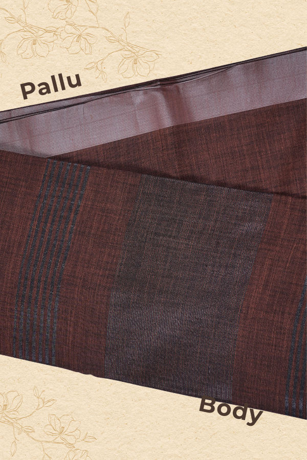 Classic plain rust brown linen saree for everday elegance