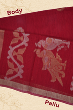 The Royal RED – Crimson Muga Linen Saree with Intricate Gold Motifs