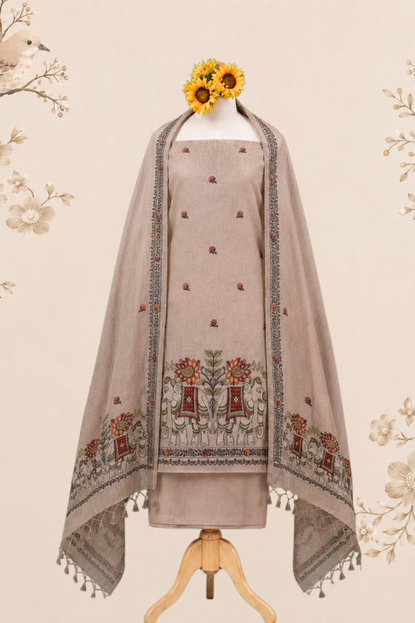 Kahani Royal Elephant Muga Cotton UNSTITCH Dress Material