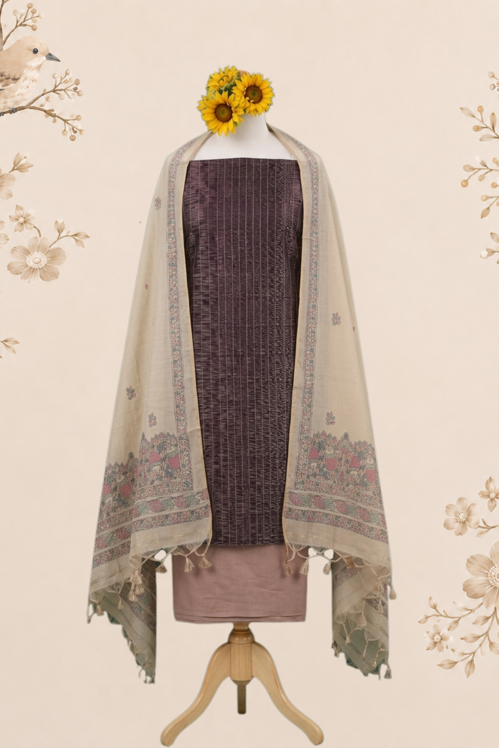 Kahani Madhubani Print duppatta with handloom cotton Unstitched Dress Material