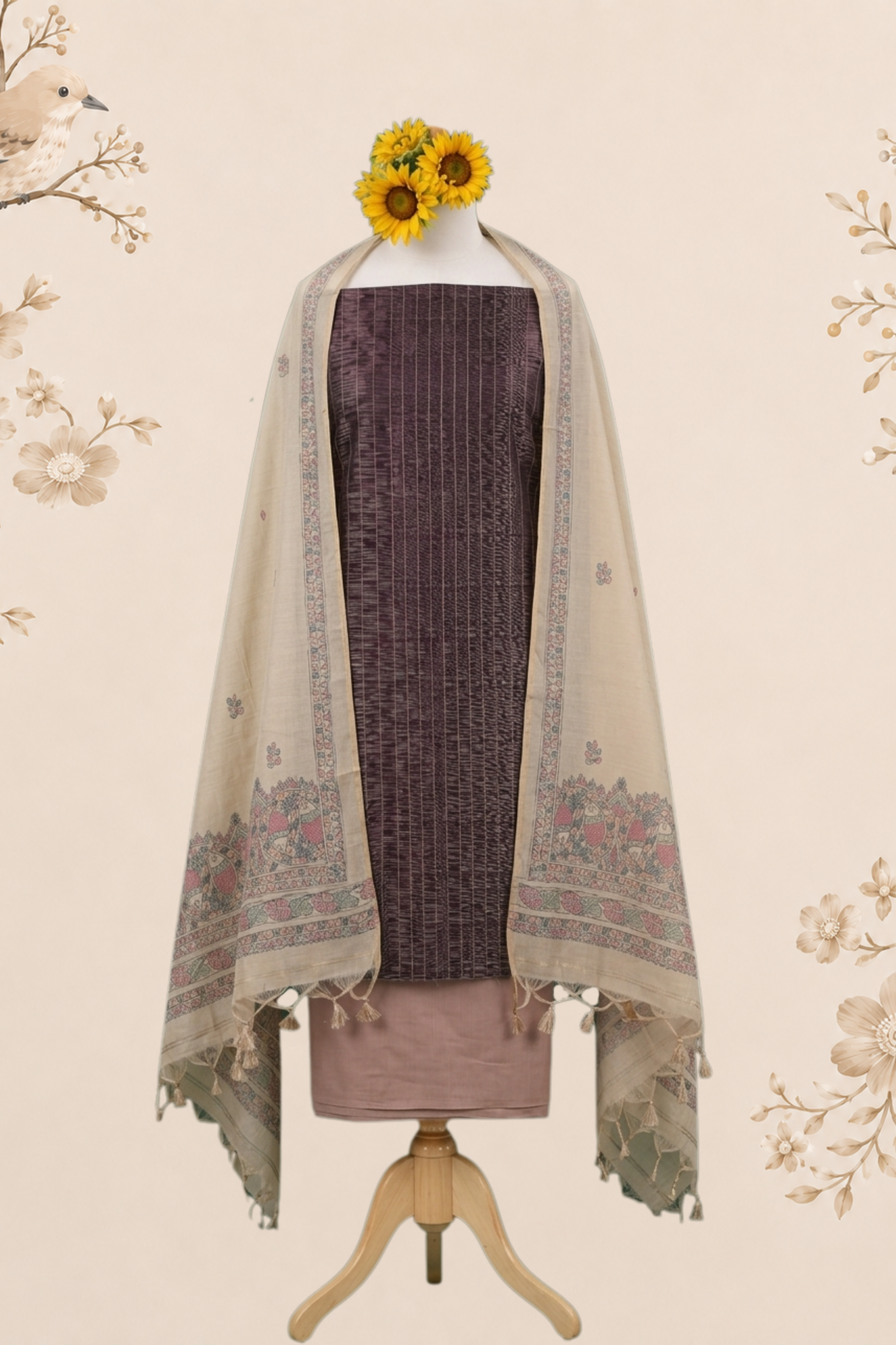 Kahani Madhubani Print duppatta with handloom cotton Unstitched Dress Material