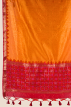 Sunset Orange Pure Raw Silk Unstitched Dress Material with Woven Butis & Ornate Red Dupatta