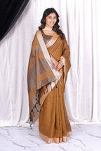 Classic plain linen saree for everday elegance