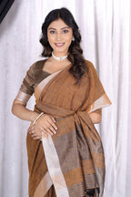 Classic plain linen saree for everday elegance