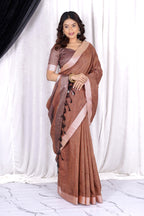 Classic plain rust brown linen saree for everday elegance