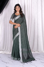 Kahani Forest Whisper Plain Linen Saree for Everyday Elegance