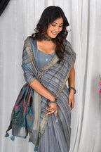 Blue Meadow – Soft Muga Cotton Saree