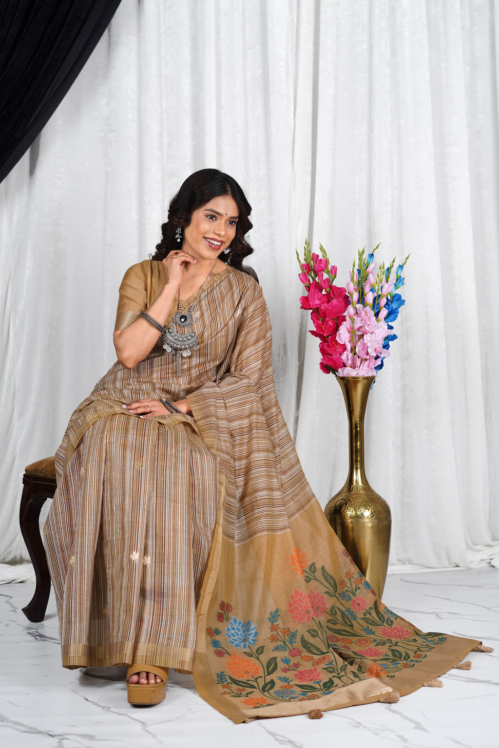 Sunlit Earth – Handcrafted Soft Muga Cotton Saree