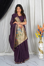 Festive Plum Cotton Saree with Zari Border & Designer Pallu