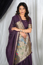 Festive Plum Cotton Saree with Zari Border & Designer Pallu