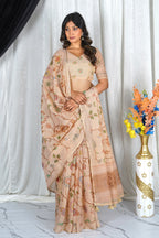 Soft Linen Jari Saree with Digital Floral Print – Lightweight Elegant Draping Saree