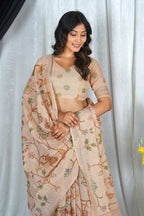Soft Linen Jari Saree with Digital Floral Print – Lightweight Elegant Draping Saree