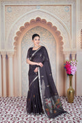 Minimalist Soft Linen Saree – Elegant Brown with Artistic Motifs