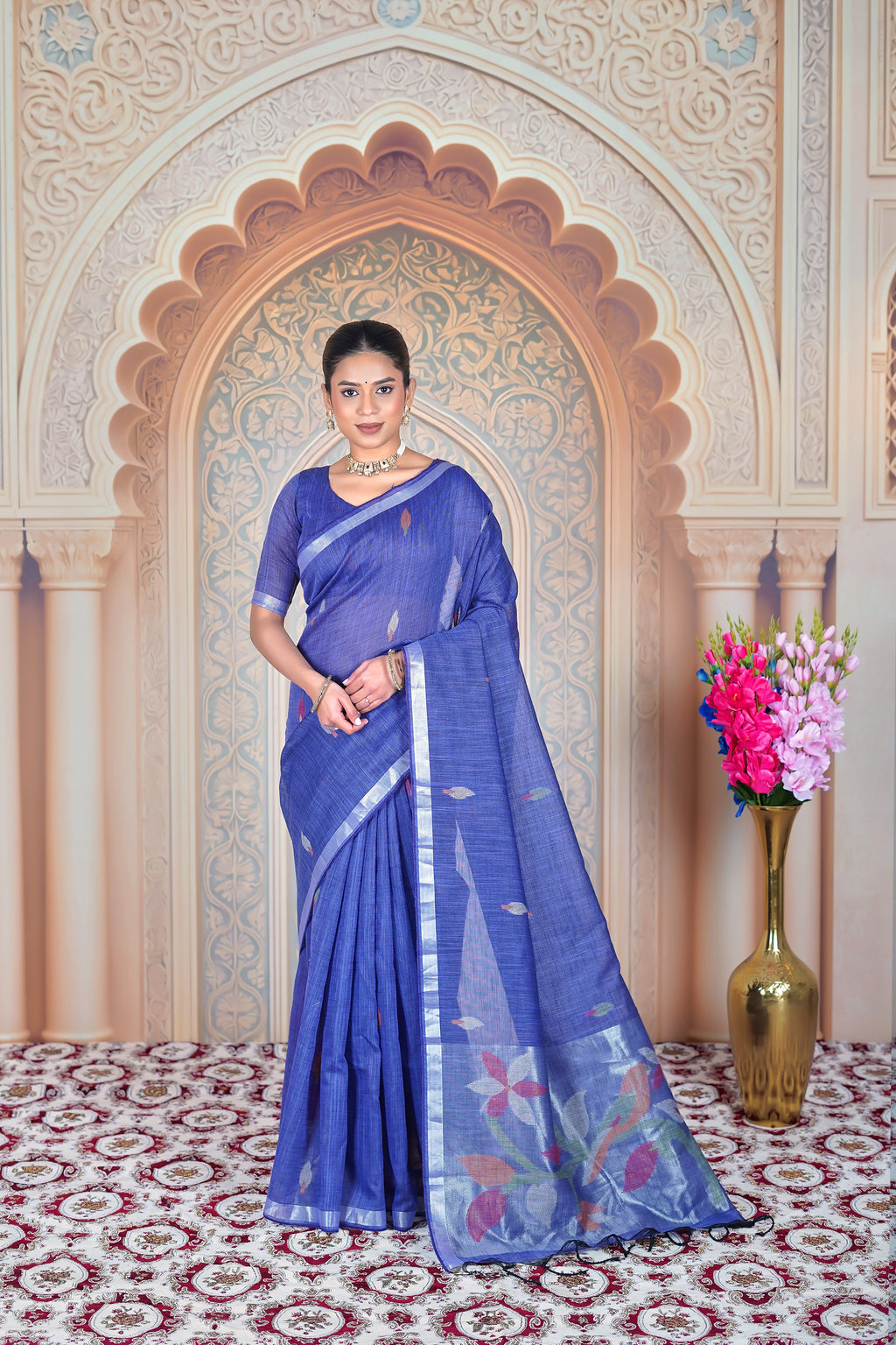 Indigo Petals Pure Linen Elegance